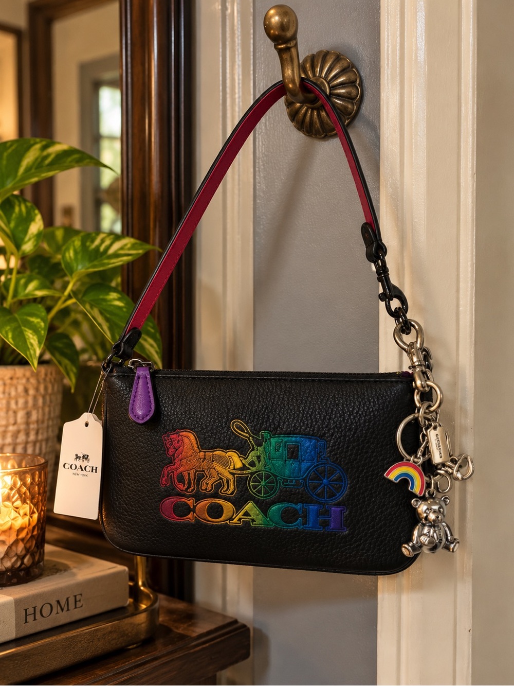 Coach Rainbow Logo Wristlet NWT + Authentic Rainbow Bear Charm – Limited Edition